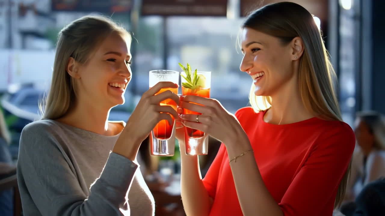Two women toasting with cocktails