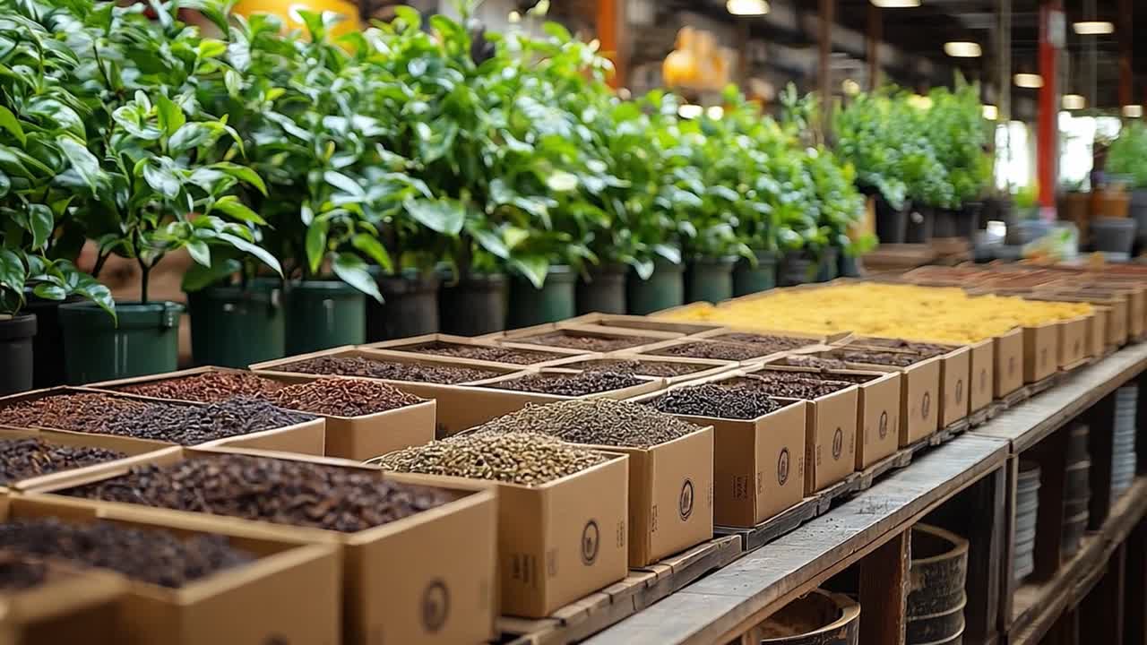 Variety of seeds and plants at a nursery