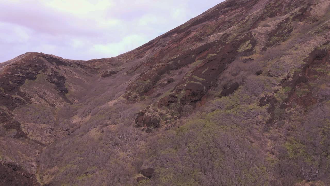 vista aérea de la exuberante montaña hawaiana siguiendo hacia adelante
