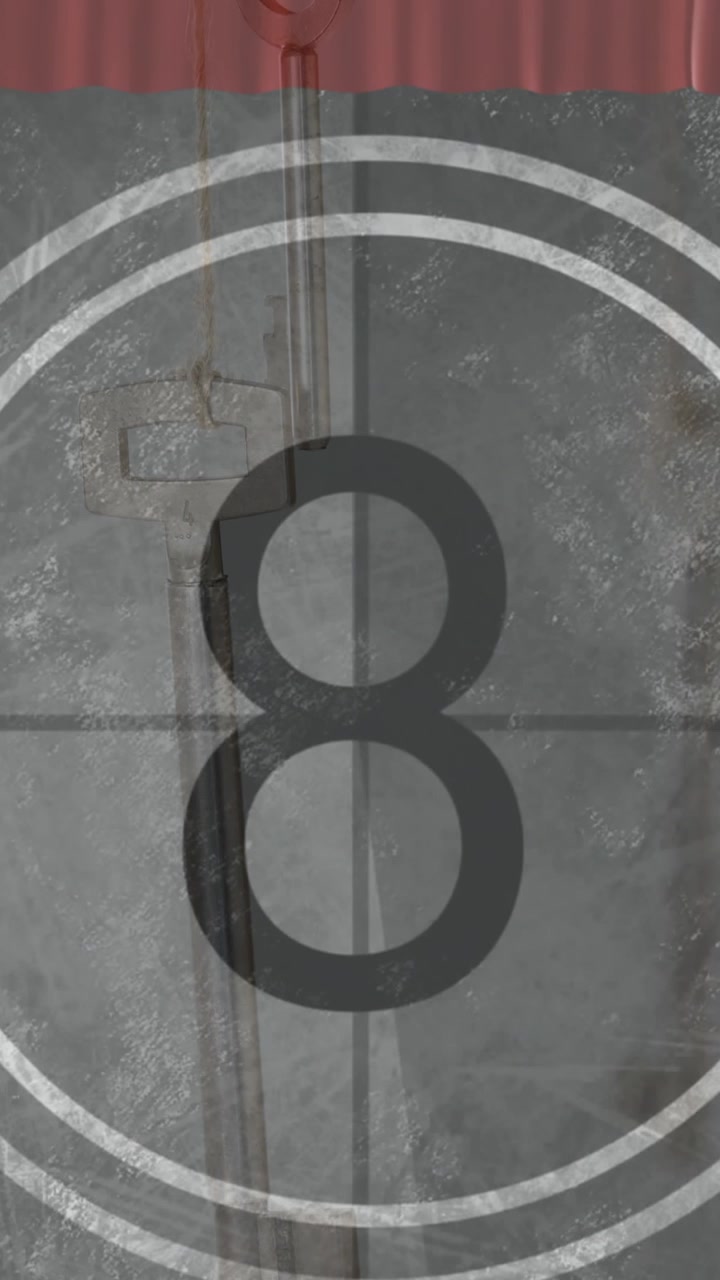 Animation of red curtain over countdown and keys