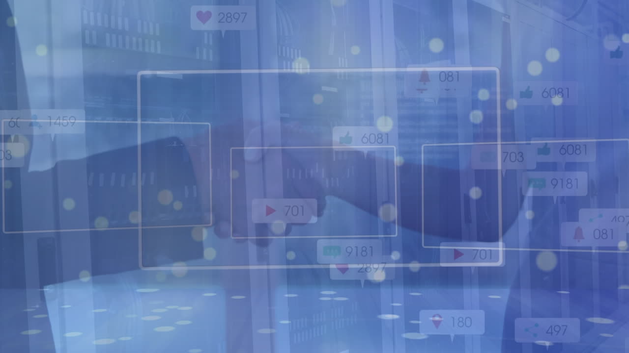 다양한 사업가들의 손을 통해 소셜 미디어 반응의 애니메이션