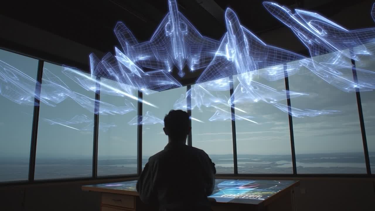 VR experience features futuristic aircraft in an interactive display
