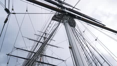 close-up view of a tall ship's masts and rigging