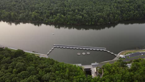 aerial view over the tennessee river and raccoon mountain reservoir pumped storage facility