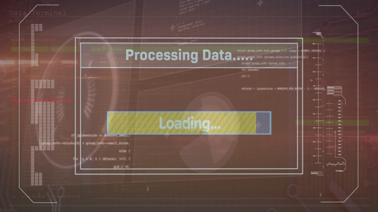 Animation of data processing over red background