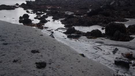 El-Agua-De-Mar-Desemboca-En-El-Mar-Durante-La-Marea-Baja-En-Una-Playa.