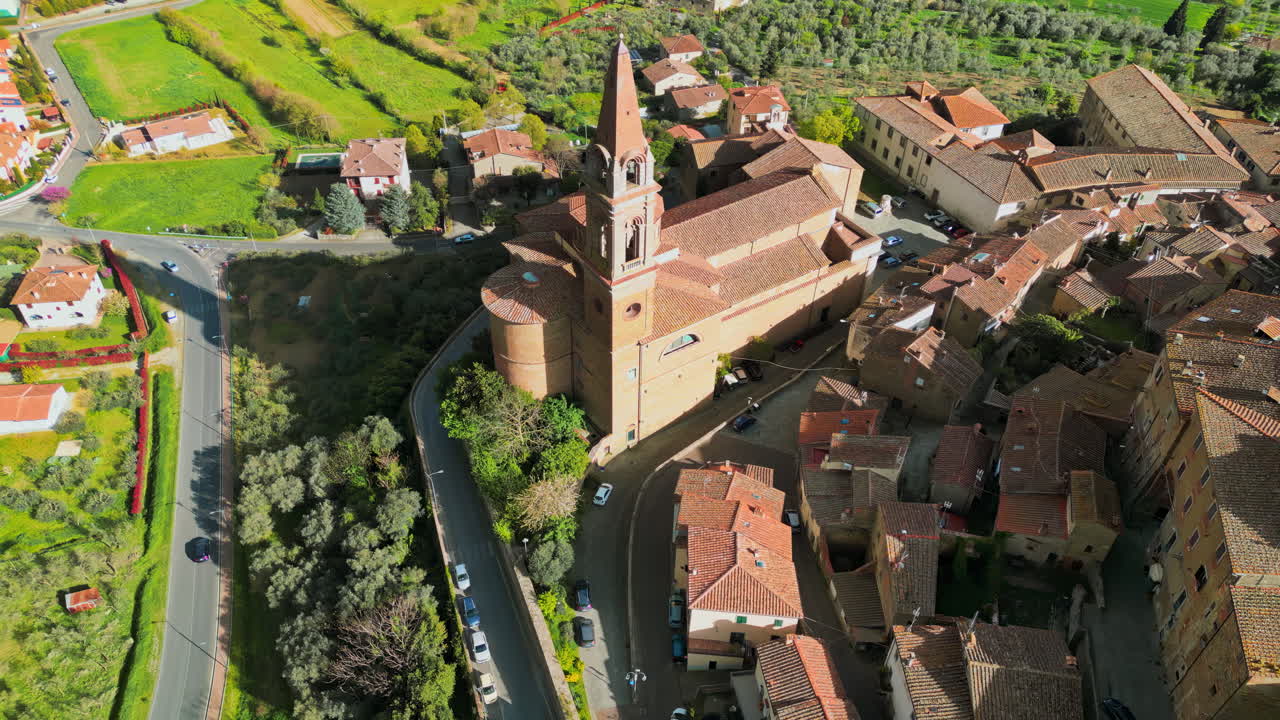 Aerial drone view of the Castiglion Fiorentino small, walled city in eastern Tuscany, Italy