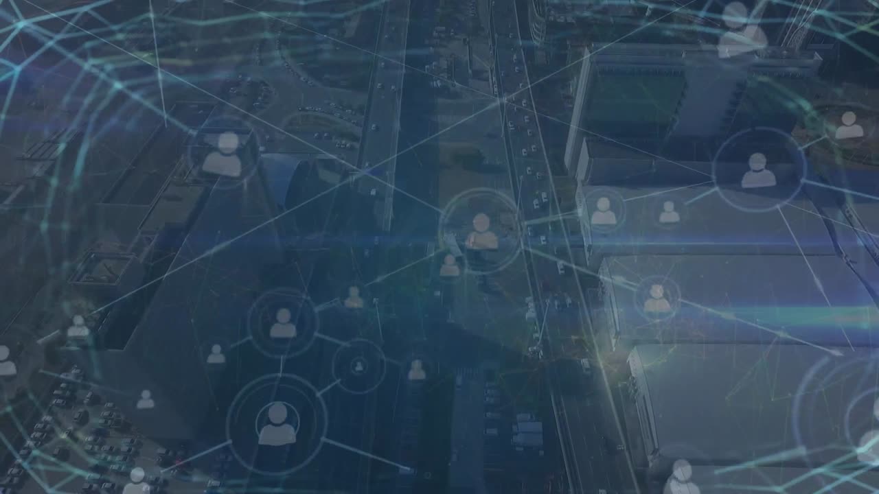 Animation of network of connections over dark background