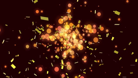 animación de confeti dorado cayendo sobre luces brillantes en el fondo