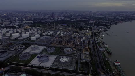 aerial view of oil refinery or petroleum refinery industrial processing plant and petroleum products storage plants