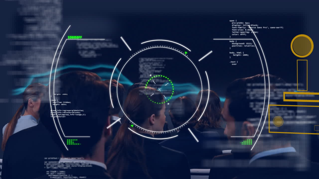 비즈니스맨과 전 세계를 스크린에 담은 데이터 처리 애니메이션