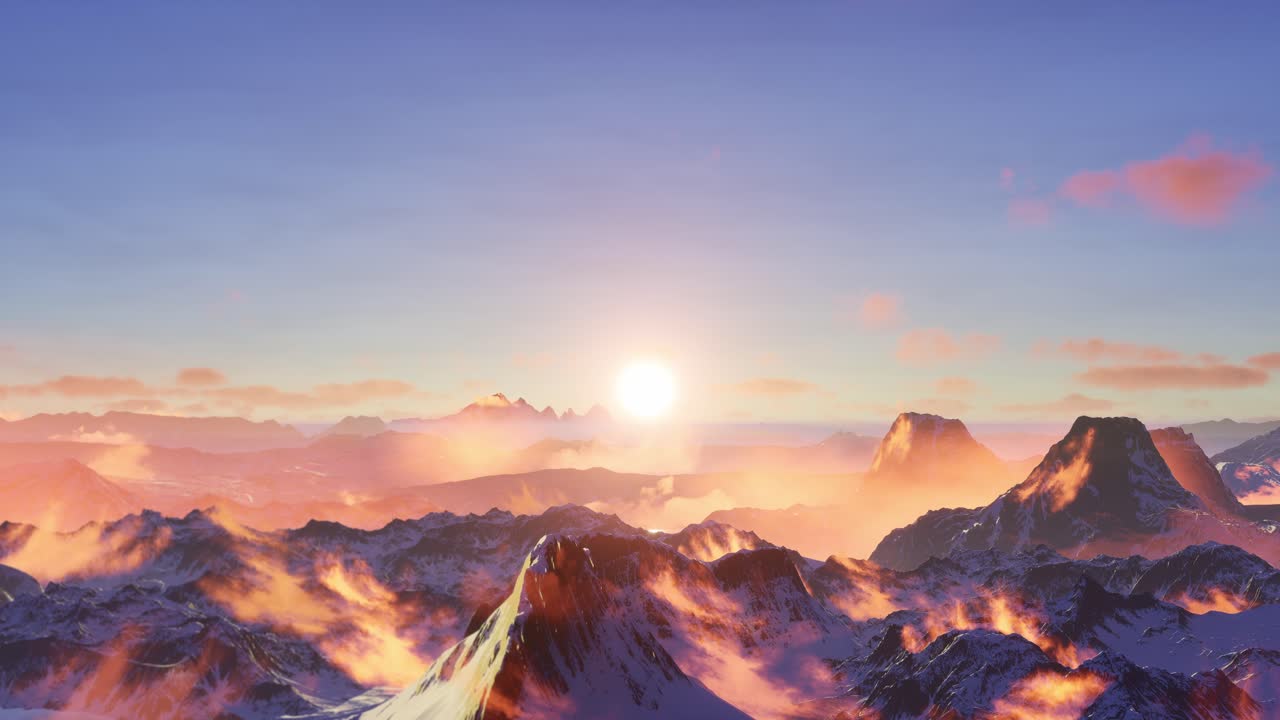 캐나다의 바위 산맥 풍경의 공중 풍경. 구름이 가득한 일몰 하늘