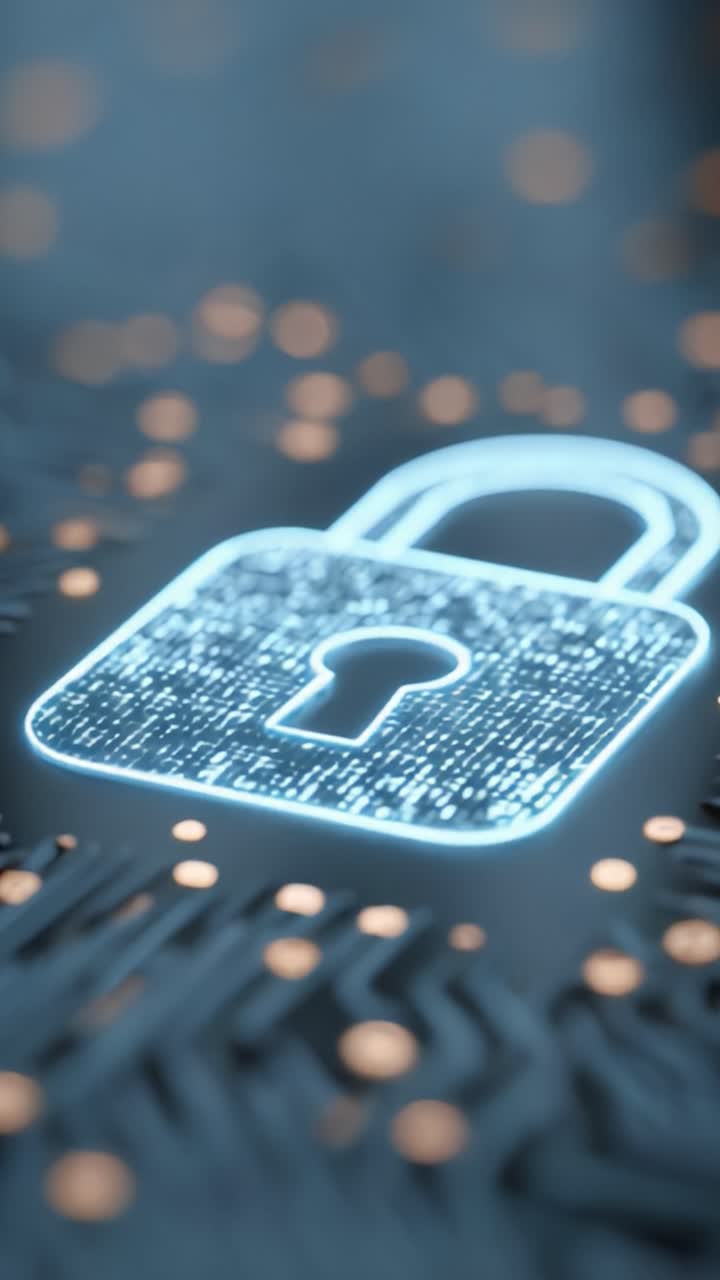 A Glowing Digital Lock Symbolizing Cybersecurity, Data Protection, and Encryption Against a Background of a Circuit Board with Sparkling Lights