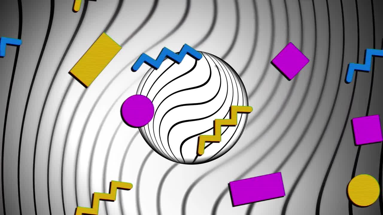 animación de círculos y líneas grises con formas parpadeantes