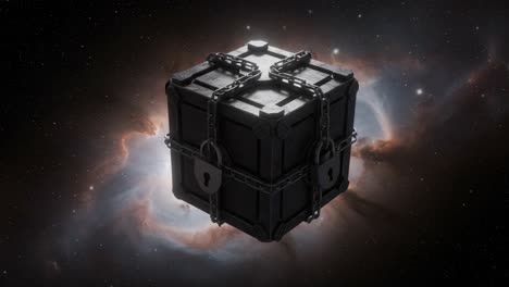 a mysterious locked cube surrounded by cosmic nebula: unraveling secrets of the universe and imagination in a gripping sci-fi aesthetic