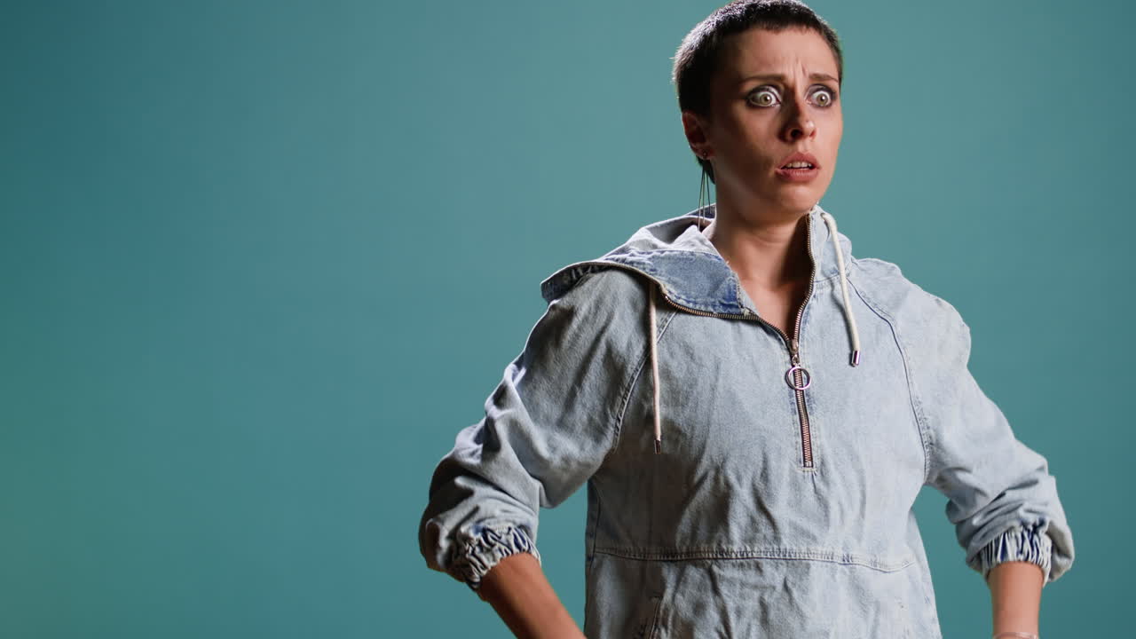 A person expressing fear and surprise