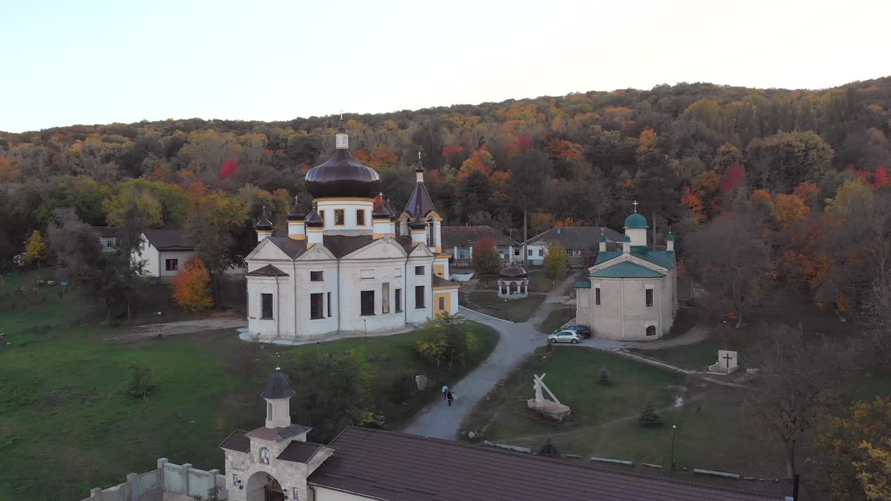 Aerial View of a Church in Autumn