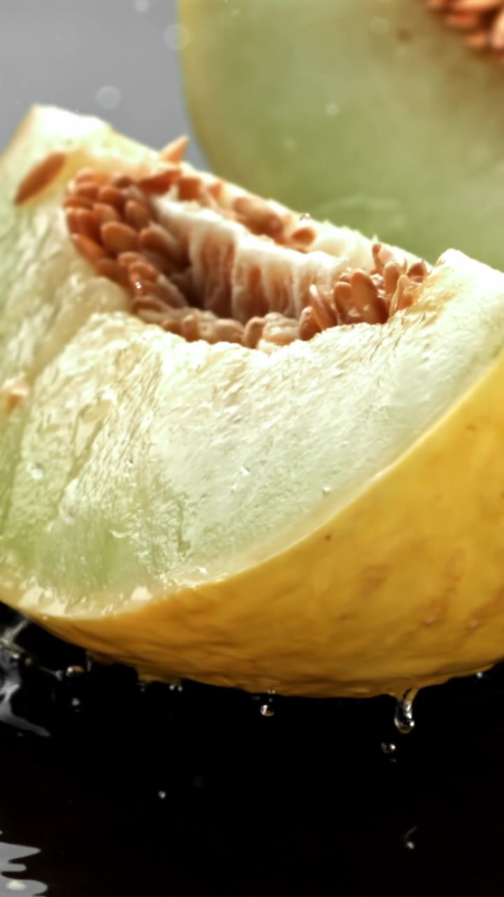 Refreshing Melon Slice with Water Drops in Slow Motion