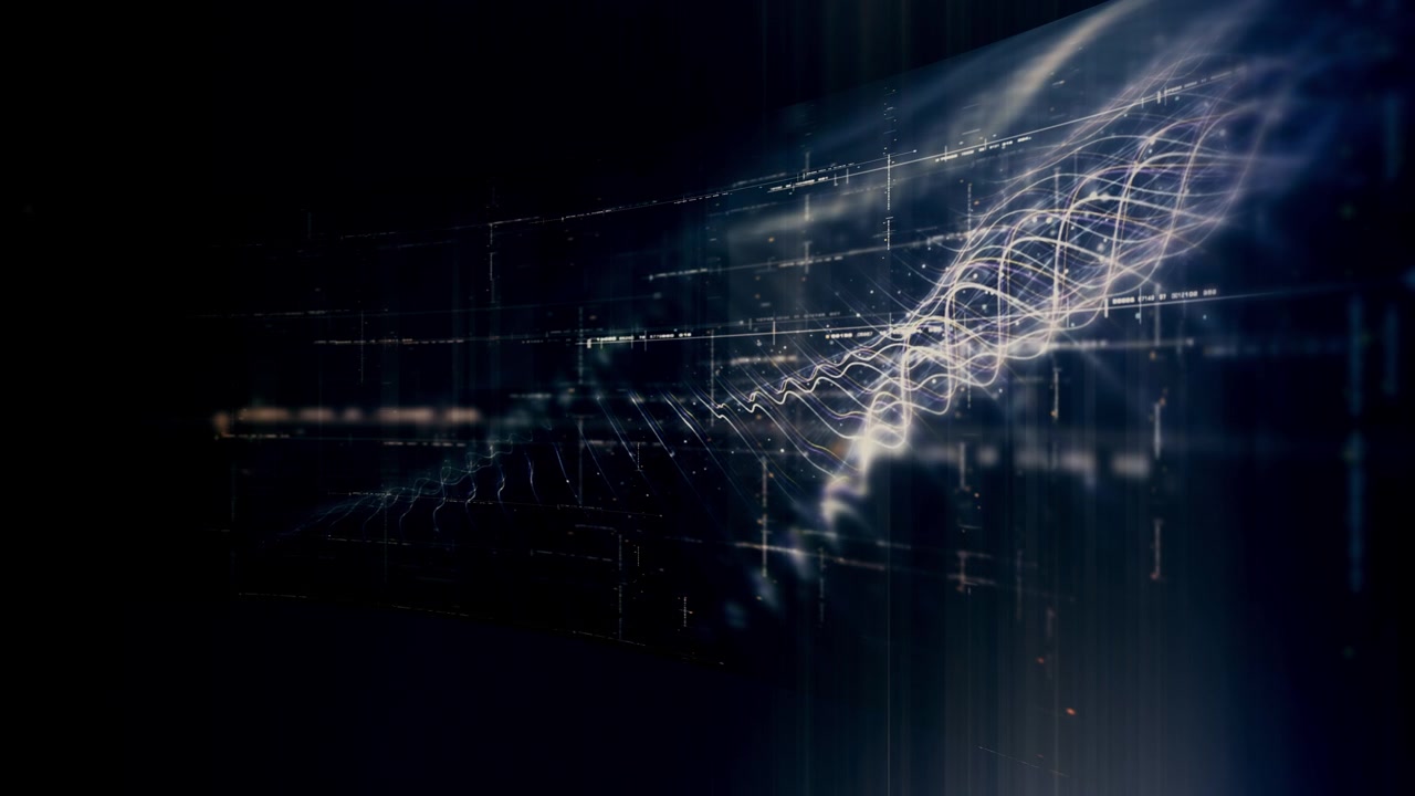 Futuristic data network visualization with glowing digital streams, big data analytics interface, cyber technology background and communication system in curved virtual display