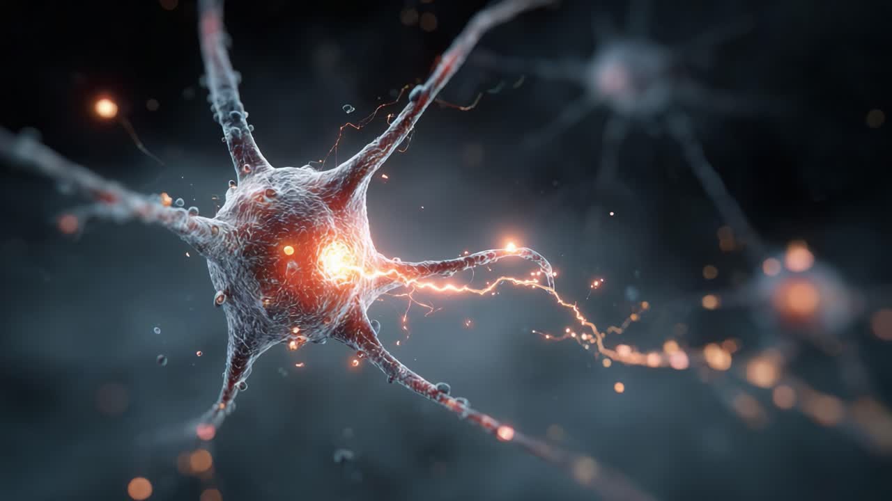 Magnificent Close-up of Highly Detailed Neurons Demonstrating Electrical Activity in a Complex Neural Network System, Illuminated by Glowing Synaptic Connections