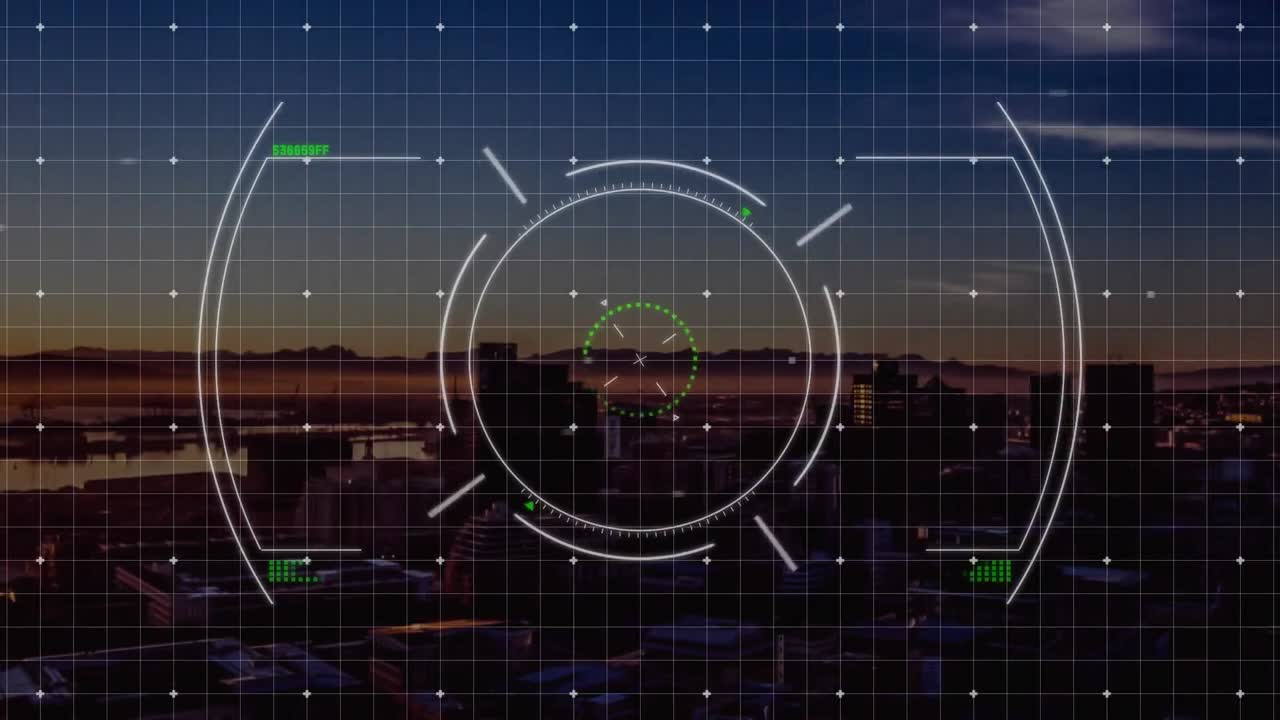 animación de la vista de una cámara con la ciudad en el fondo