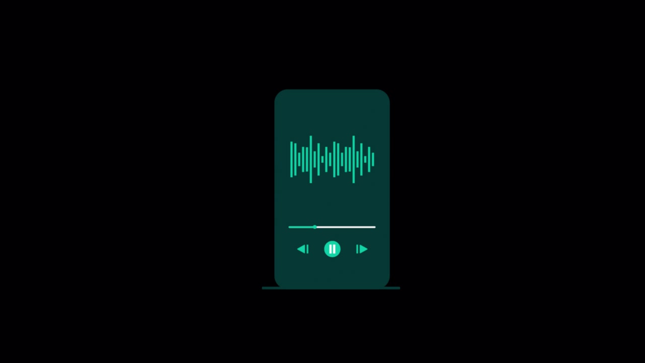 Animated Smartphone Displaying Audio Waveform and Playback Controls