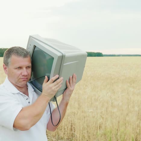 Un-Hombre-Fresco-De-Mediana-Edad-Lleva-Un-Viejo-Televisor-Al-Hombro-1