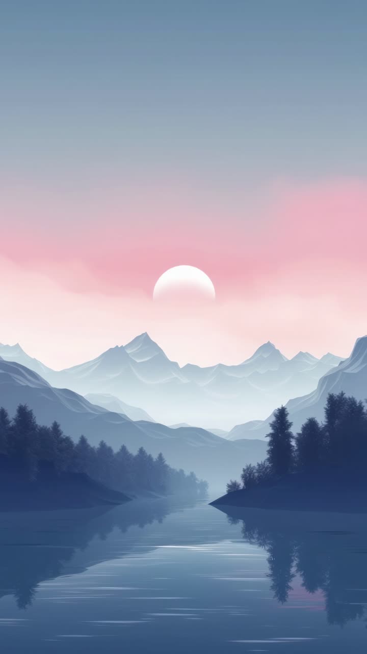 Serene landscape video concept with a wide-angle view of misty mountains and a tranquil river