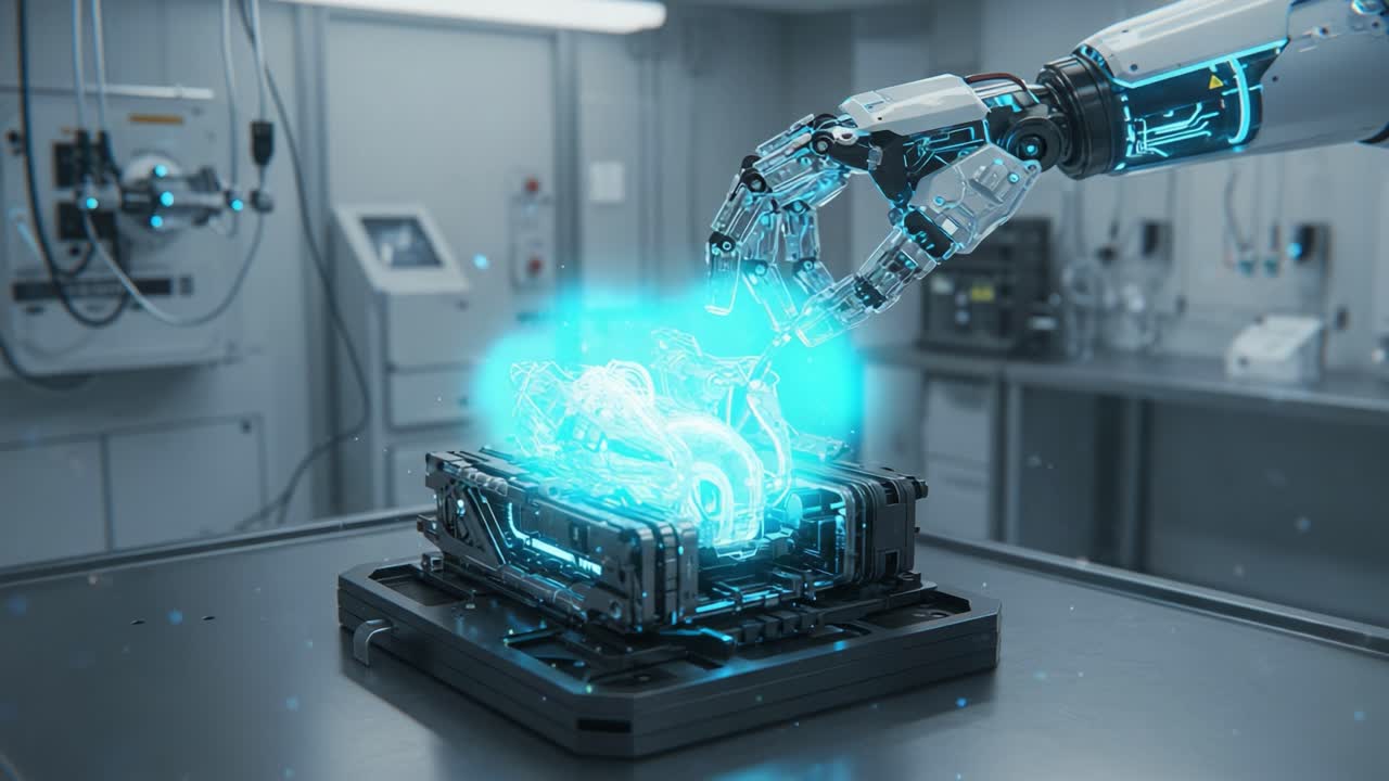 A Robotic Hand Manipulates a Futuristic Energy Sphere Inside a High-Tech Laboratory Setting, Where Intricate Technologies Interact with Inventions Beyond Current Innovation