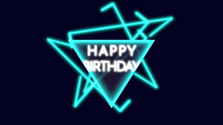 Bright blue neon Happy Birthday sign on black background