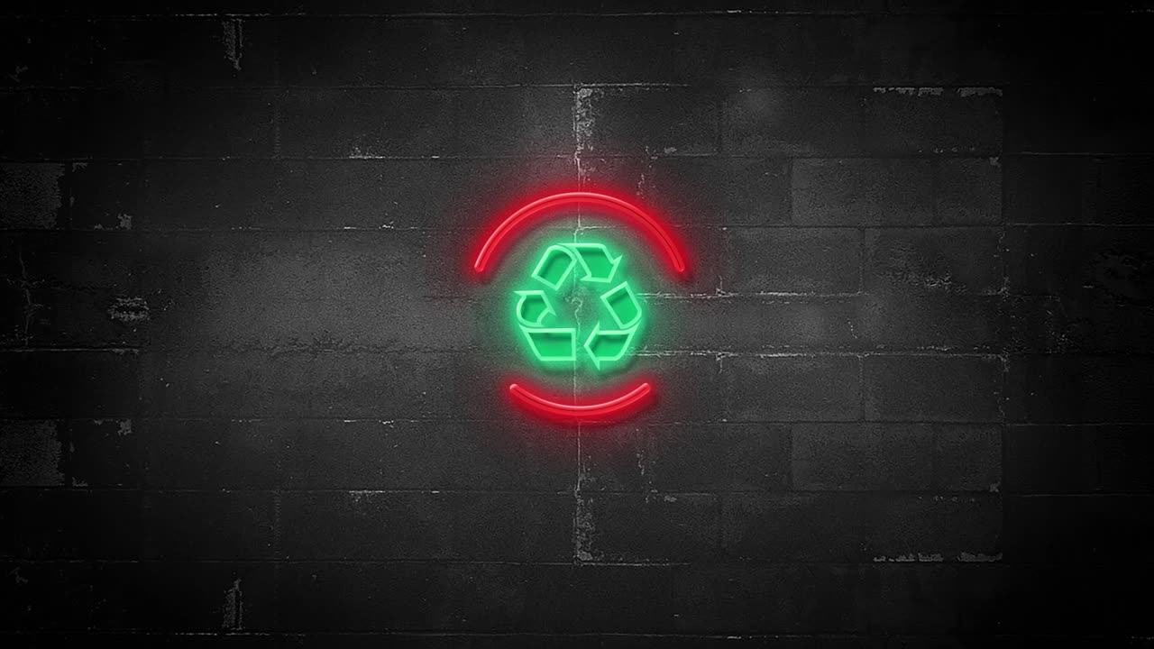 mensaje de icono de reciclaje en el letrero de neón parpadeante en resolución 4k