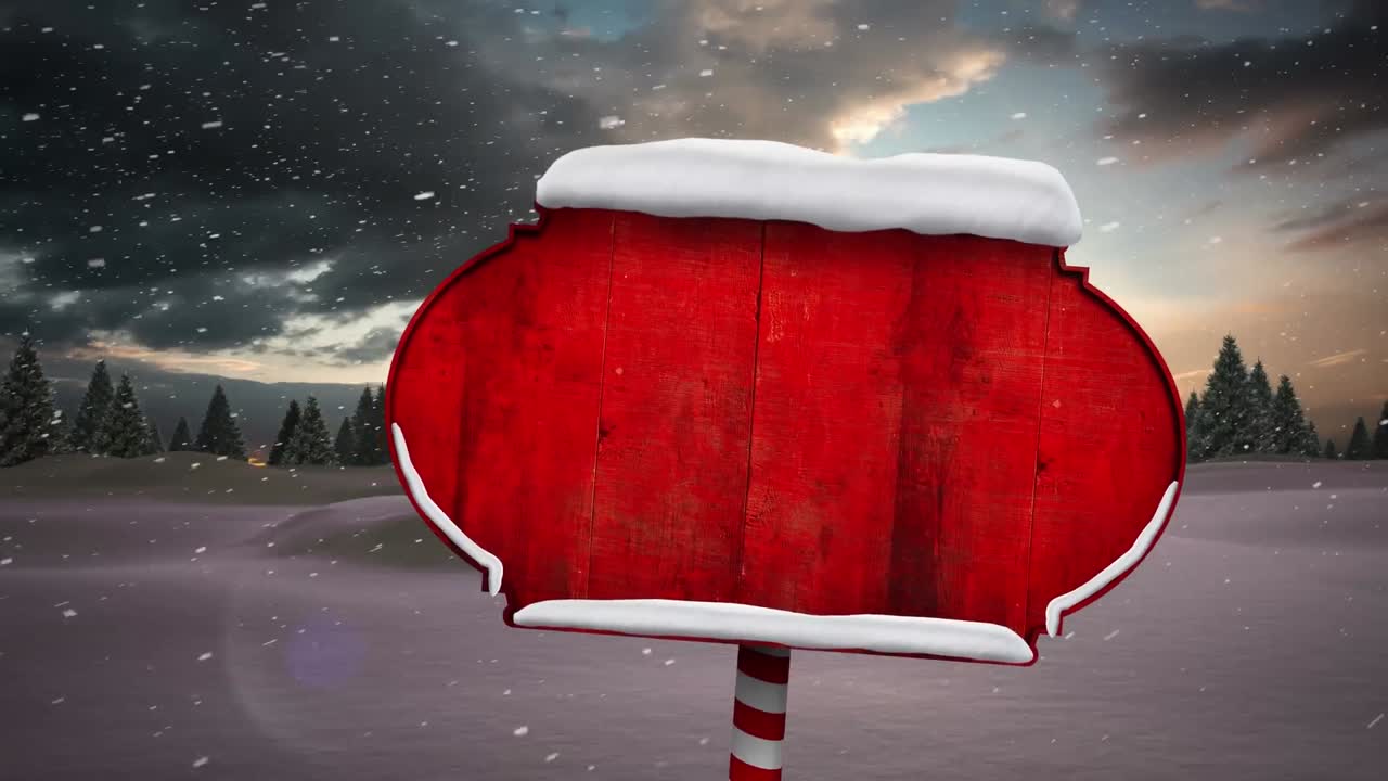 겨울 풍경 에서 복사 공간 을 가진 빈 나무 표지판 의 애니메이션