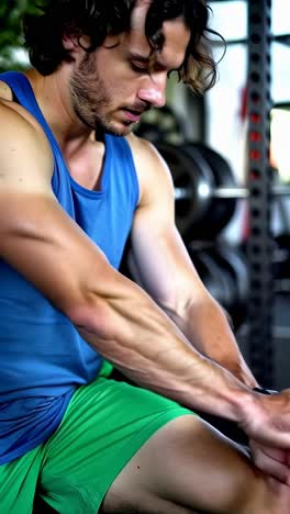 a man with a blue tank top
