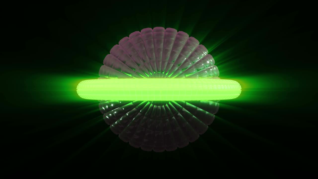 알파 채널을 가진 사각형으로 구성된 미래의 기하학적 공의 회전, 구를 중심으로 움직이는 네온 도, 원활한 패턴.