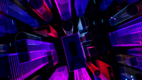 animación de la ciudad cibernética con bucle vista de drone virtual