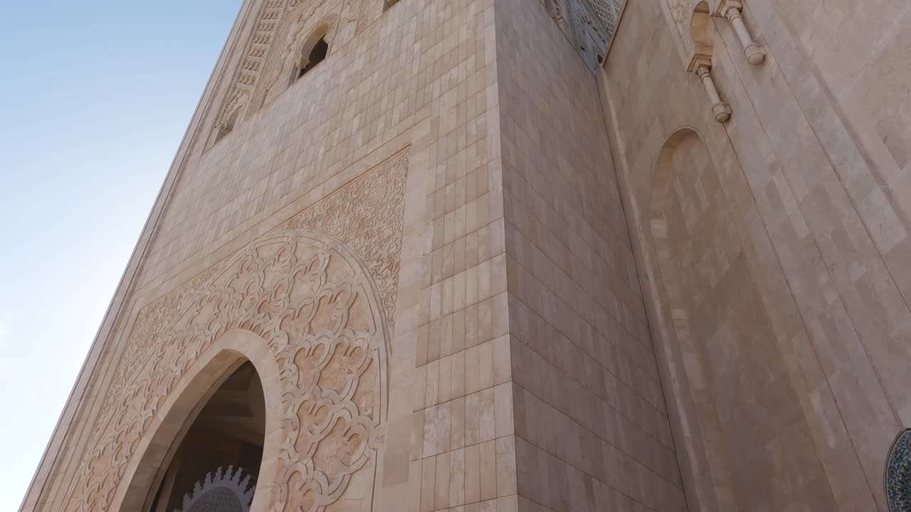 Low angle view of towering hassan mosque minaret