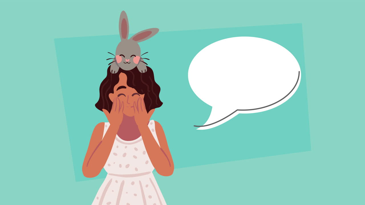 토끼를 들고 있는 여자 캐릭터 애니메이션