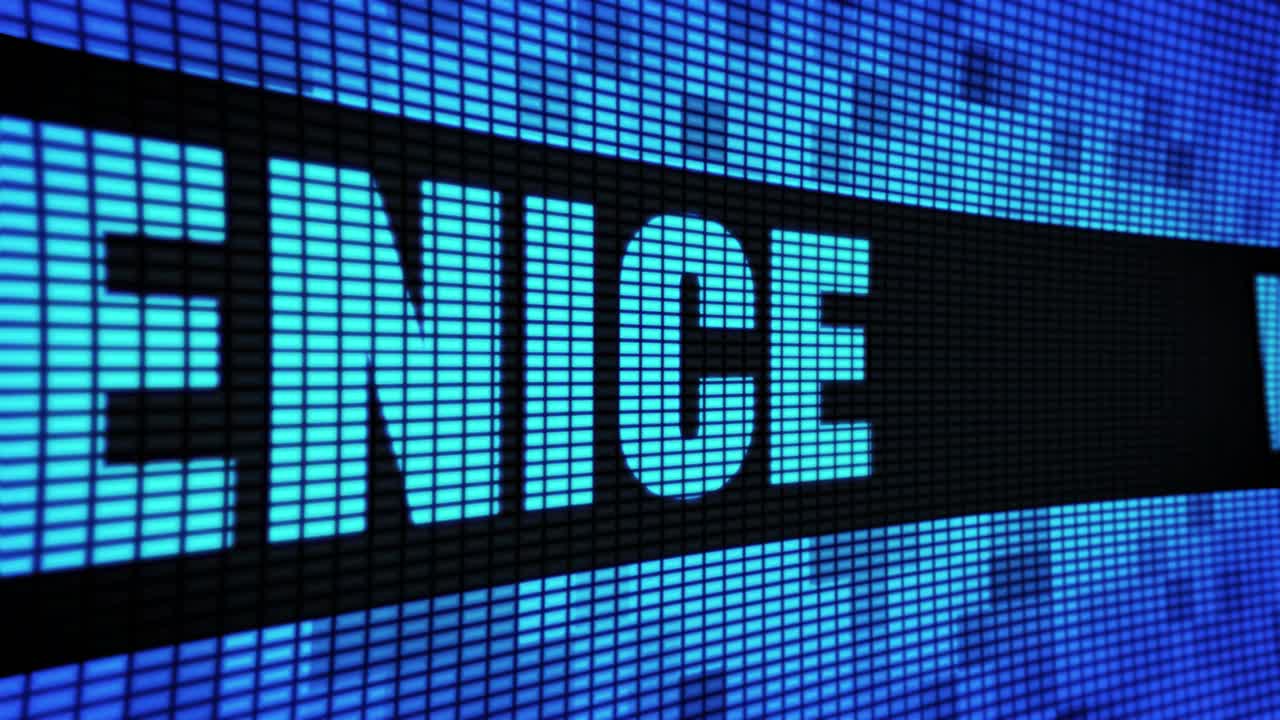 Digital Display Showing "Venice" and "Nice"