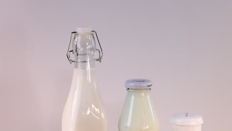 various dairy items arranged on a white background