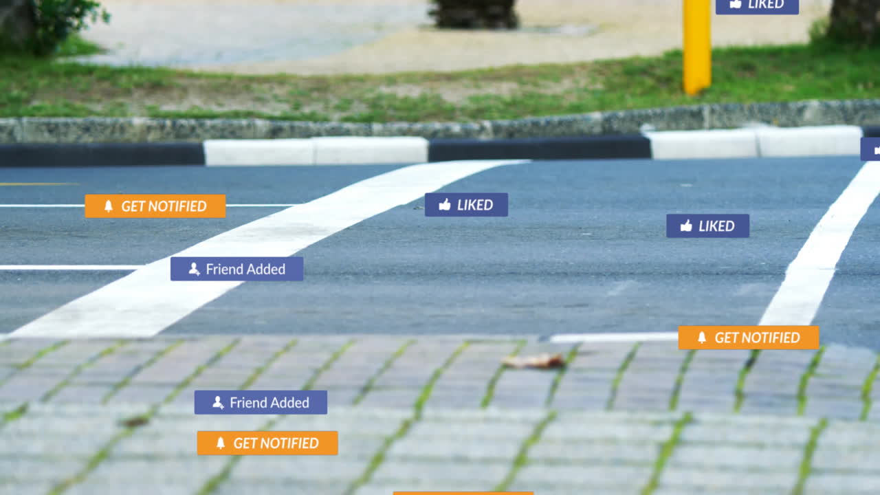 보행자 교차로에서 멈추는 자동차에 대한 소셜 미디어 알림의 애니메이션