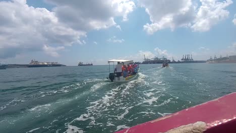 boat trip near a busy port