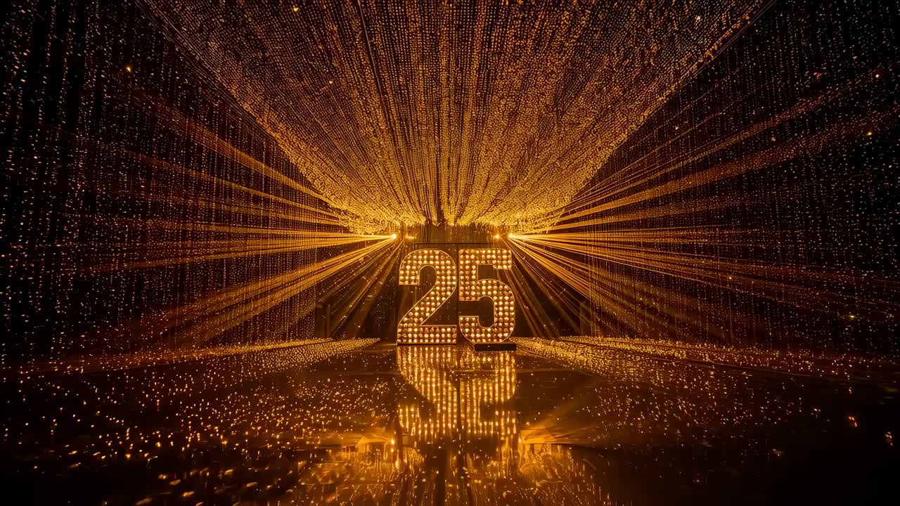 Ramping back lights raising beams on stage, lighting marquee 25, hanging lights reflection