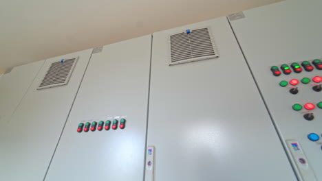 control panel with many buttons indoors. industrial panel with control buttons at a industrial plant.