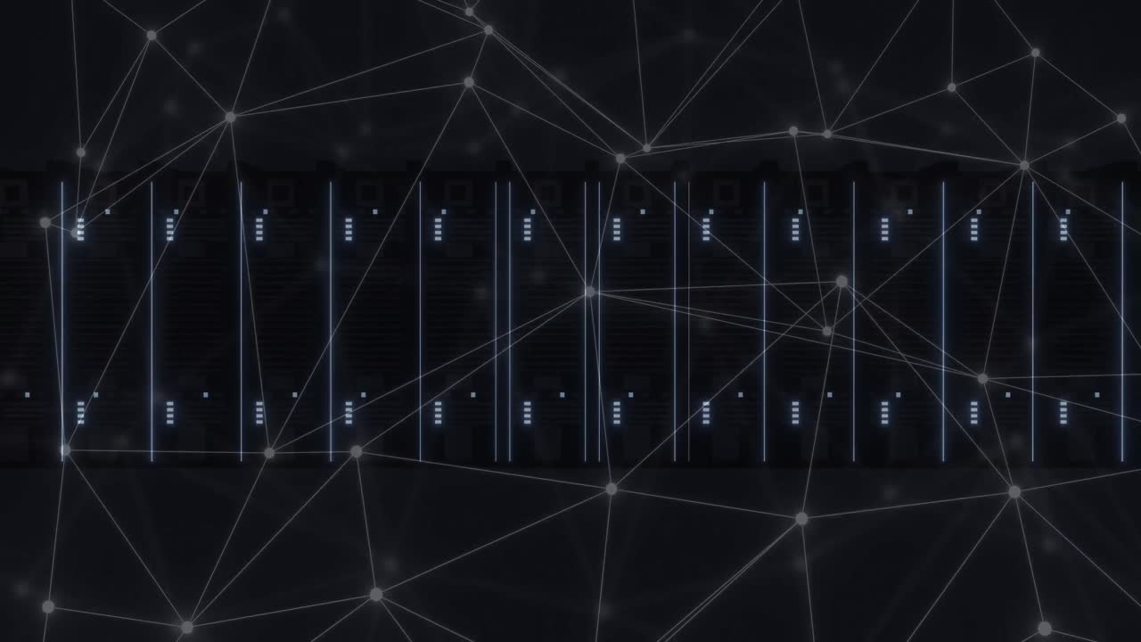 Animation of network of connections and data processing over computer servers