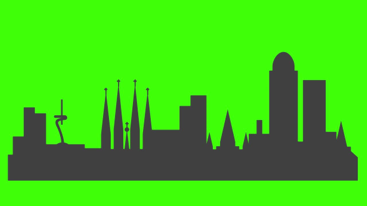 Silhouette dell'icona della città di Barcellona che appare sullo schermo verde