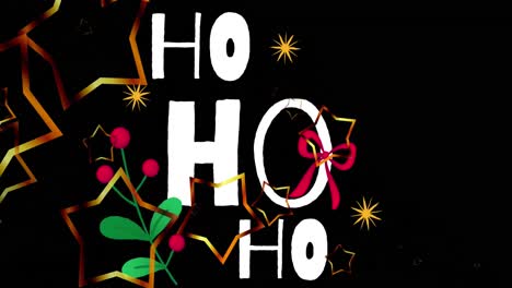 animación del texto ho ho ho sobre las estrellas caídas