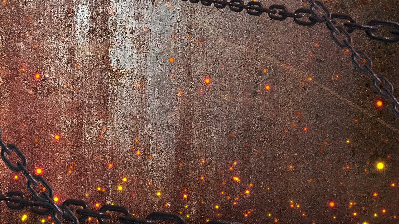 animación de bucle de fondo de la cadena oxidada con partículas de brasa de chispa
