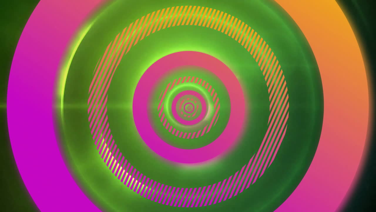 Animation of pink circles over green light trails on black background