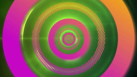 animation of pink circles over green light trails on black background