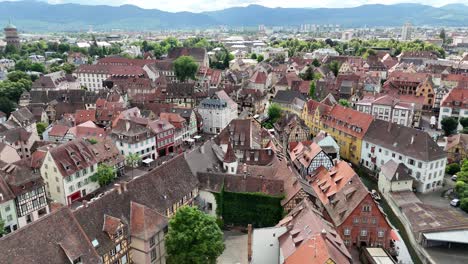colmar france old town centre drone, aerial low pan 4k footage